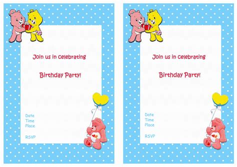 care bears birthday invitations birthday printable