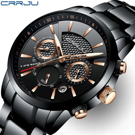 fashion luxury brand crrju chronograph men sports watches waterproof full steel casual