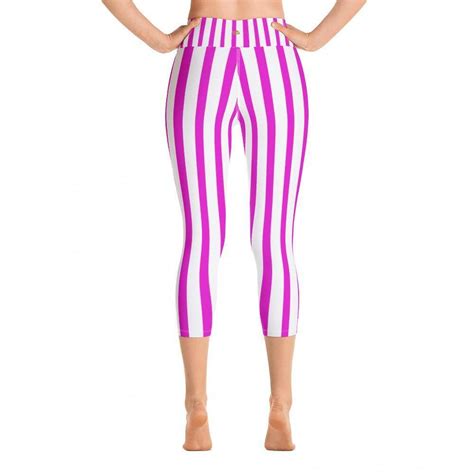 Pink Striped Womens Capris Tights Yoga Capri Pants Workout Leggings