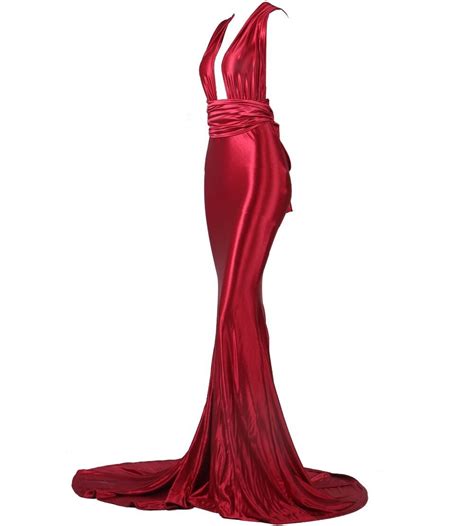 red evening long gown formal ball dress mermaid fitted curves cross