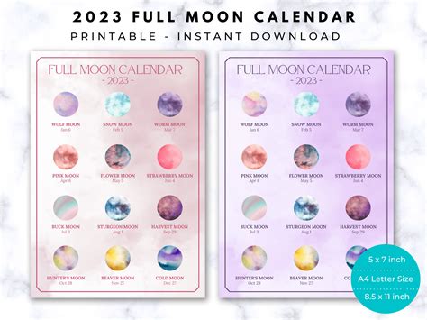 full moon calendar lunar moon phase calendar instant etsy canada