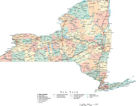 york state digital vector map  counties major cities roads
