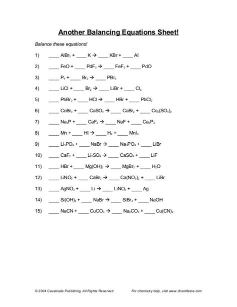 balancing equations questions  answers