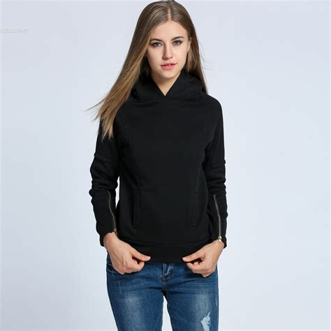 Women Casual Hooded Zip Long Sleeve Fleece Solid Pullover Hoodie