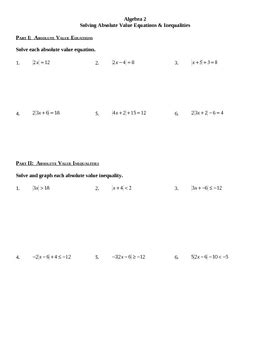 solving absolute  equations inequalities worksheet  lexie