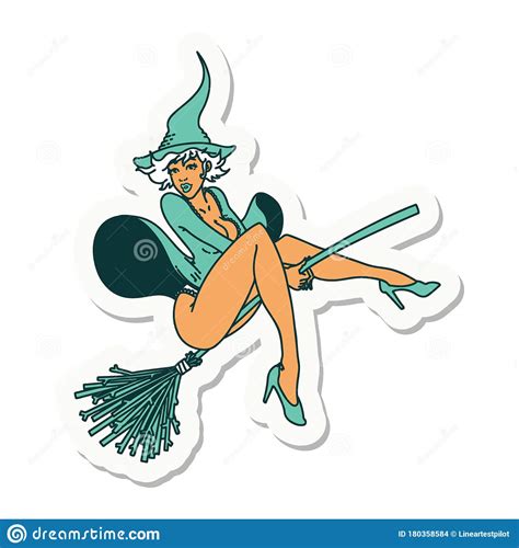 tattoo sticker of a pinup witch stock vector