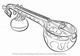 Veena Draw Sitar Sketch Drawing Musical Instruments Step Sketches Learn Paintingvalley Tutorials sketch template