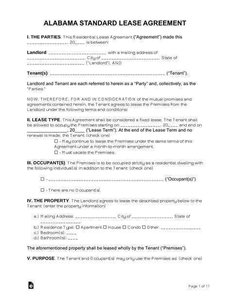 alabama standard residential lease agreement template  word