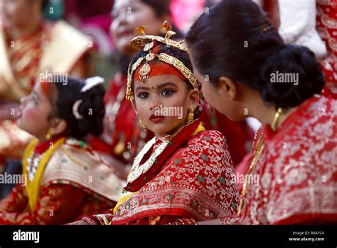 Kathmandu Nepal 15th Dec 2018 Newar Girl Dressed In Bridal Dress