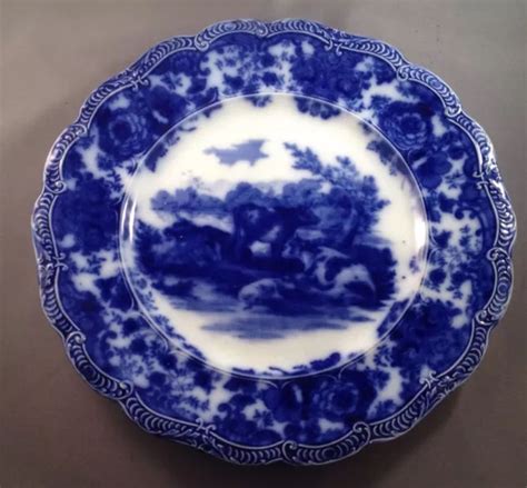 beautiful antique flow blue china ridgeways   dinner plate flow blue blue china flow