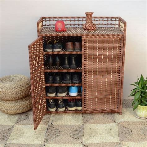 fashion hot sell straw braid   rattan simple shoe storage cabinet