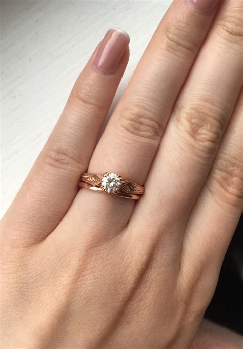 I Love My Vintage Inspired Engagement Ring Hand Engraved Leaves And