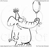 Elephant Holding Birthday Balloon Balloons Happy Illustration Outlined Royalty Clipart Toonaday Vector Coloring Template sketch template