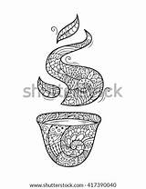 Coloring Zen Tea Cup Adult Antistress Zentangle Drawn Vector Hand Background Book Shutterstock Footage Vectors Illustrations Music Search sketch template