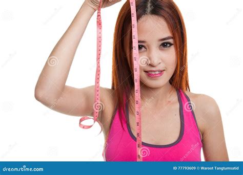 Beautiful Asian Healthy Girl With Measuring Tape Stock Image Image