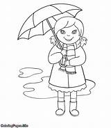 Umbrella Girl Holding Drawing sketch template