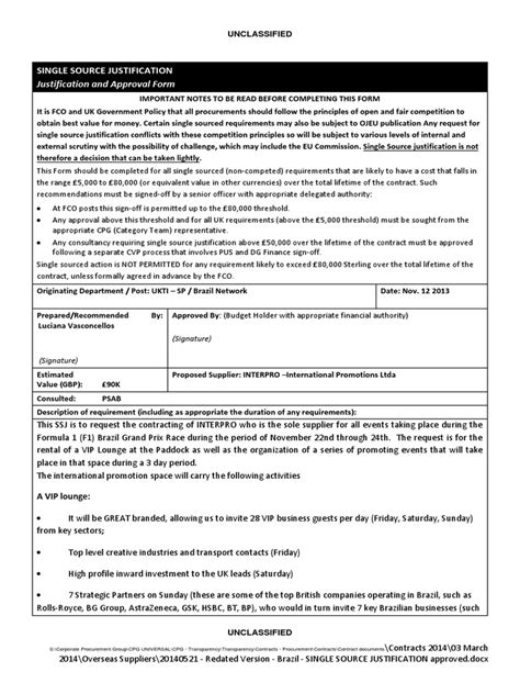 single source justification sample  united kingdom procurement