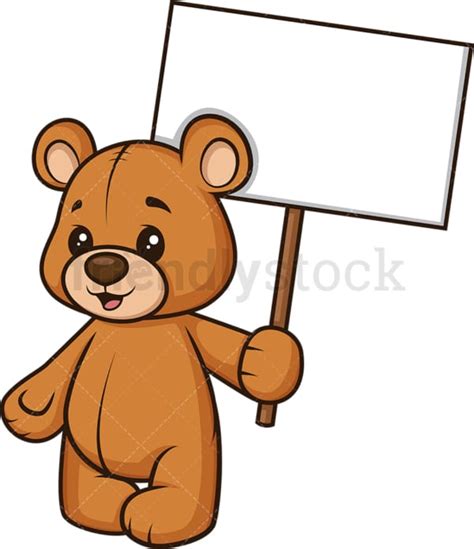 teddy bear holding blank sign cartoon clipart vector friendlystock