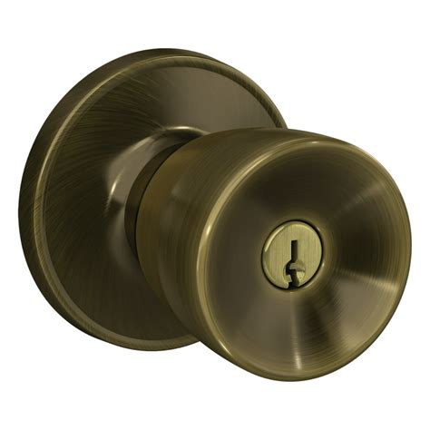 secure  schlage hawkins keyed entry door knob lock  antique brass  exterior door