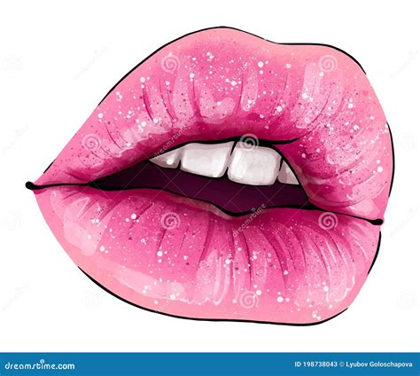 Hand Drawn Parted Sexy Lips In Pink Color Vector Parted Sexy Lips Pink