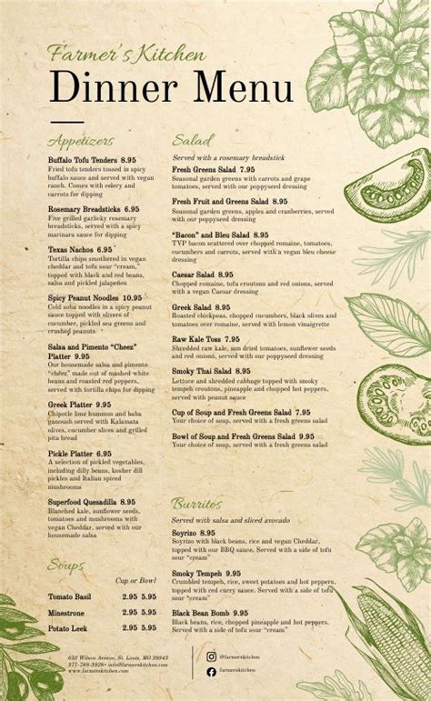 vegan kitchen menu design template  musthavemenus
