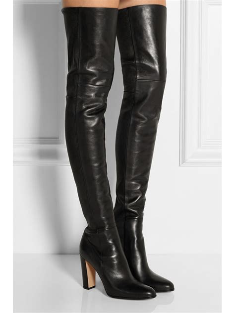 2018 new sexy black leather thigh high boots women winter shoes knee high feminina bota chunky