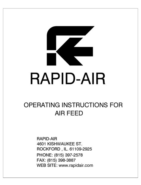 rapid air air feed  series operating instructions manual
