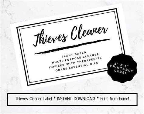 Thieves Cleaner Printable Label Thieves Household Cleaner