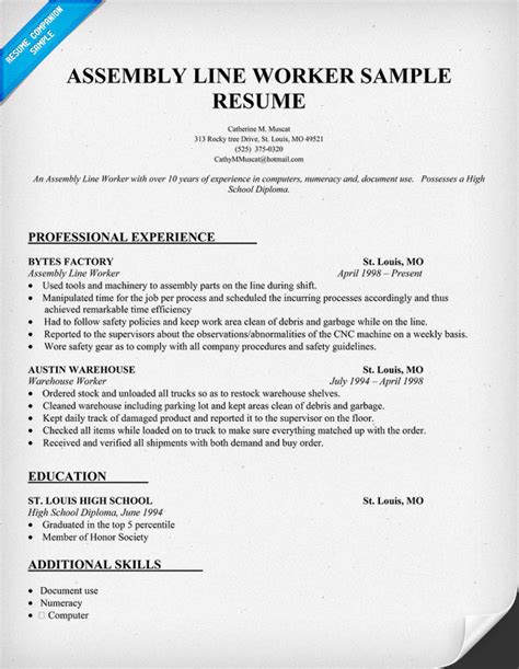 assembler resume sample resume companion