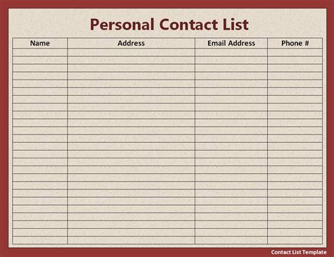 contact list template  word templates
