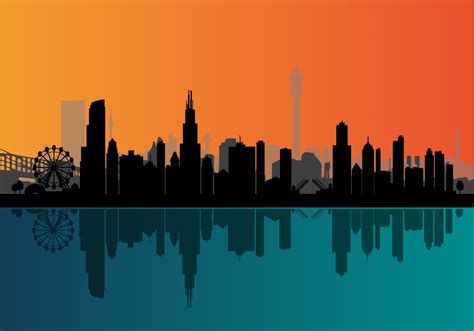 vector chicago night skyline  vector art  vecteezy