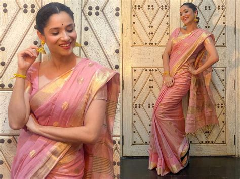 We Are In Love With Ankita Lokhande S Pink And Gold Sari Look The