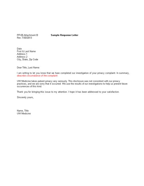 patient privacy complaint response letter template templates