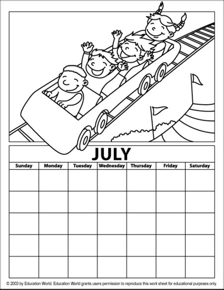 printable july coloring calendar kids calendar coloring calendar