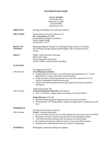 resume templates  college internship resmud
