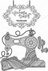 Sewing Machine Coloring Vintage Stock Pages Decorative Vector Adults Embroidery Machines Colouring Mandala Illustration Drawing Color Books Depositphotos Patterns Hand sketch template