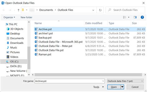 methods  access archived emails  outlook