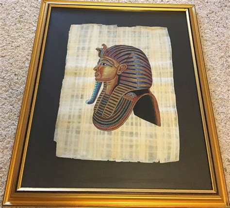 King Tut Hand Painted Egyptian Art On Papyrus Paper Framed