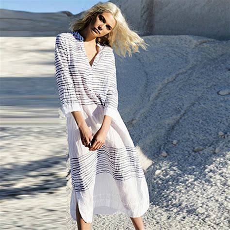2018 Women Cotton Striped Pareo Beach Cover Up Sexy