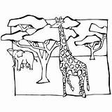 Coloring Savanna Acacia Tree Elephant Giraffe Pages Freeprintablecoloringpages Getcolorings African Print Printable sketch template