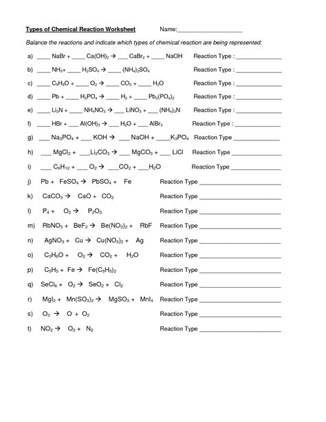 chemical reactions worksheet worksheetocom
