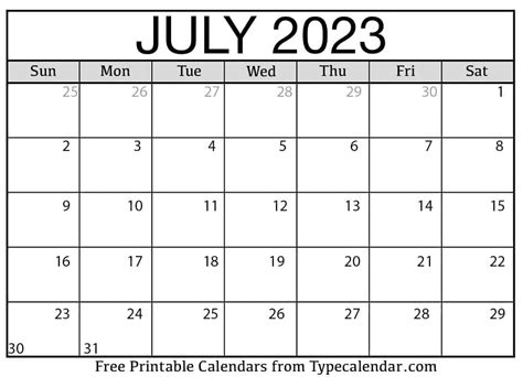 july  calendar  printable calendar july  printable