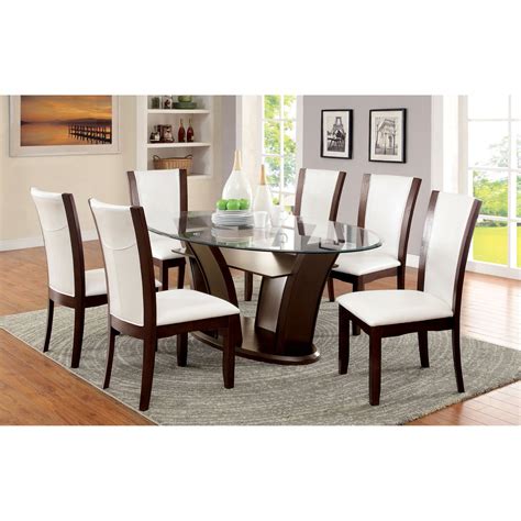 furniture  america lavelle  piece tempered glass top dining table set white walmartcom