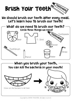 brush teeth activities clipart worksheet  annie teacher tpt