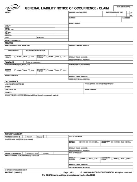fillable acord  loss form printable forms