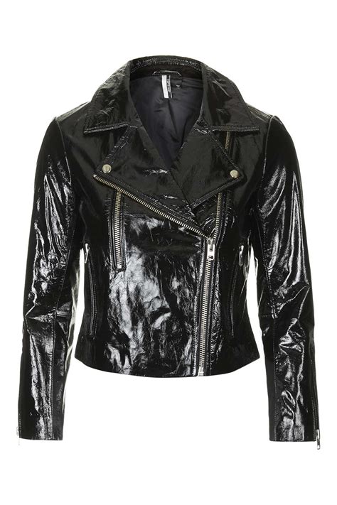 Topshop Patent Leather Biker Jacket In Black Lyst