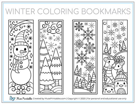 printable winter coloring bookmarks