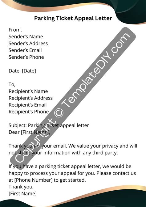 parking ticket appeal letter sample template   word