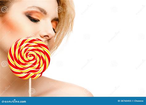 Woman Licks Candy Stock Image Image Of Expression Delights 38760455