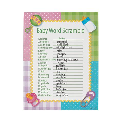 printable baby shower games parents baby shower word scramble